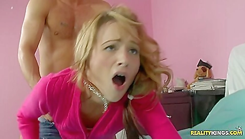 Sexy blonde babe fucked by a-aired